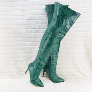 Jade Snake Wide Top Sexy Thigh High Heel Boots